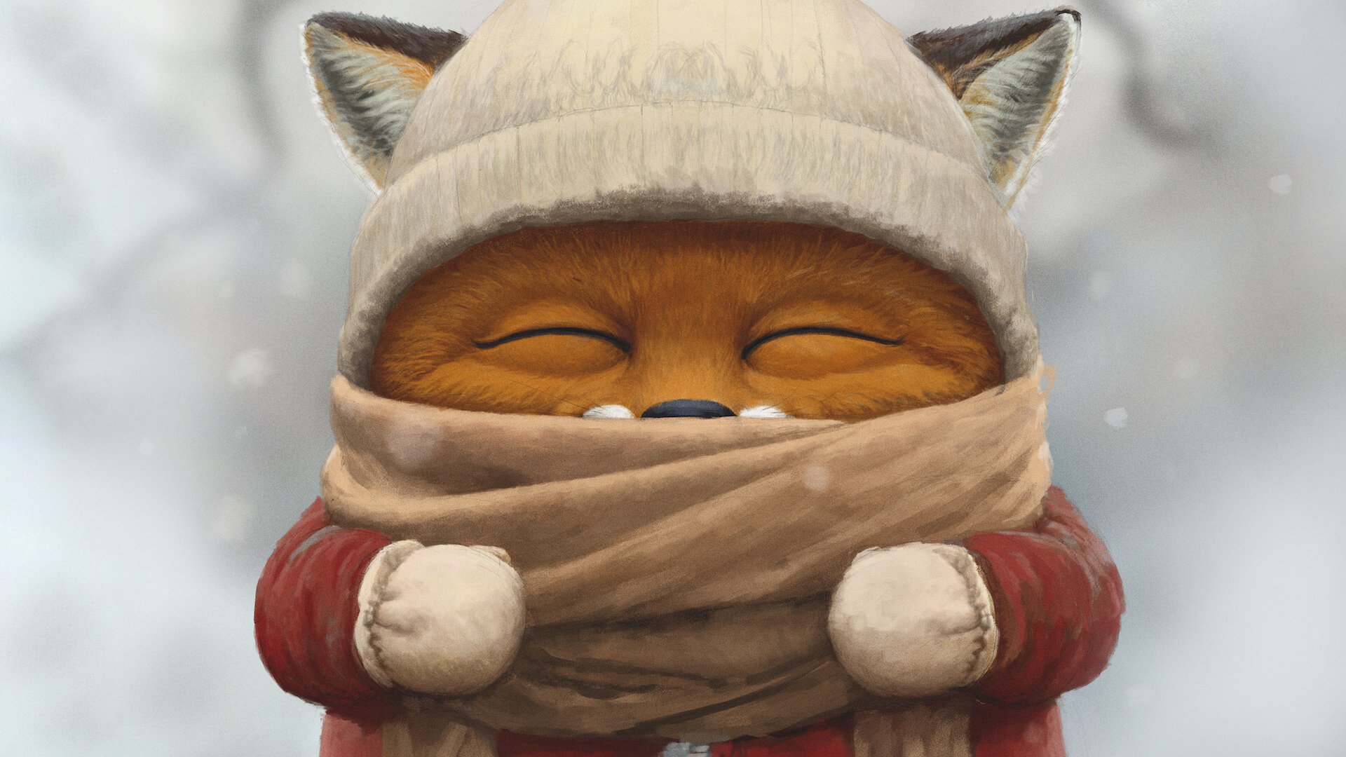 狐狸,冬天,围巾