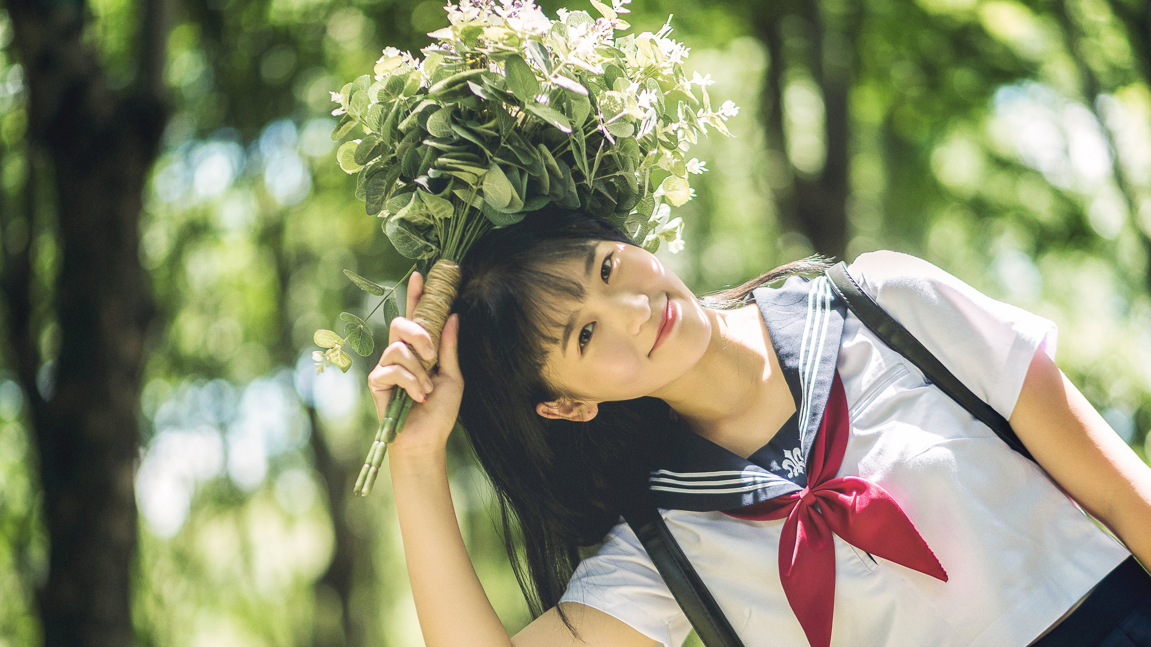 清纯,校服,春天,花束