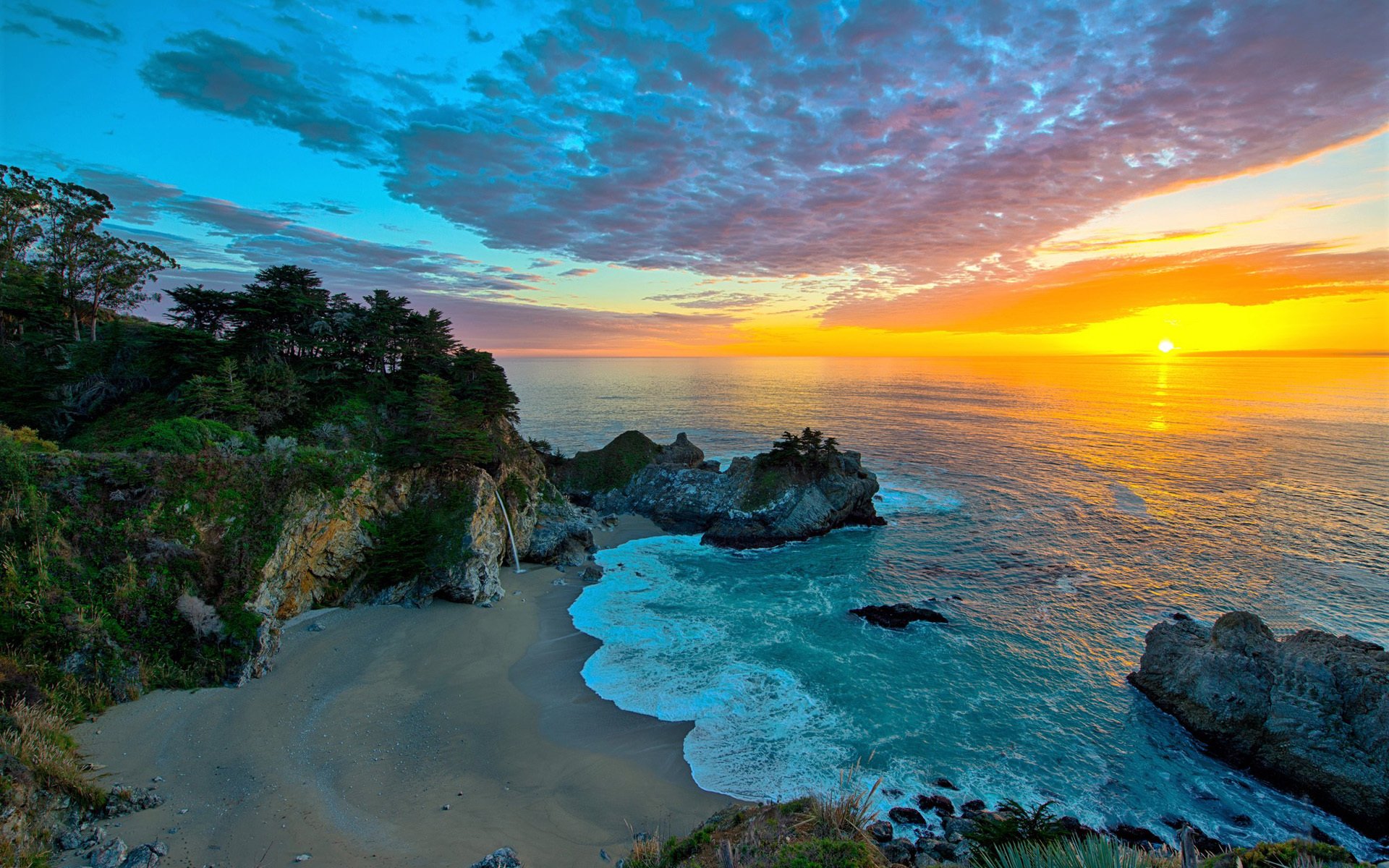 海洋天堂,晚霞,海湾