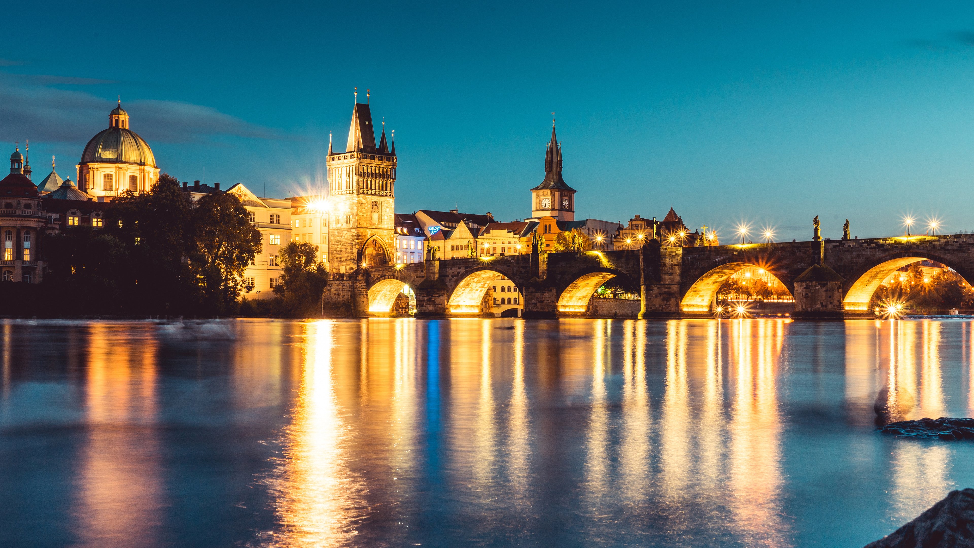 城市夜景,捷克,布拉格,查尔斯大桥