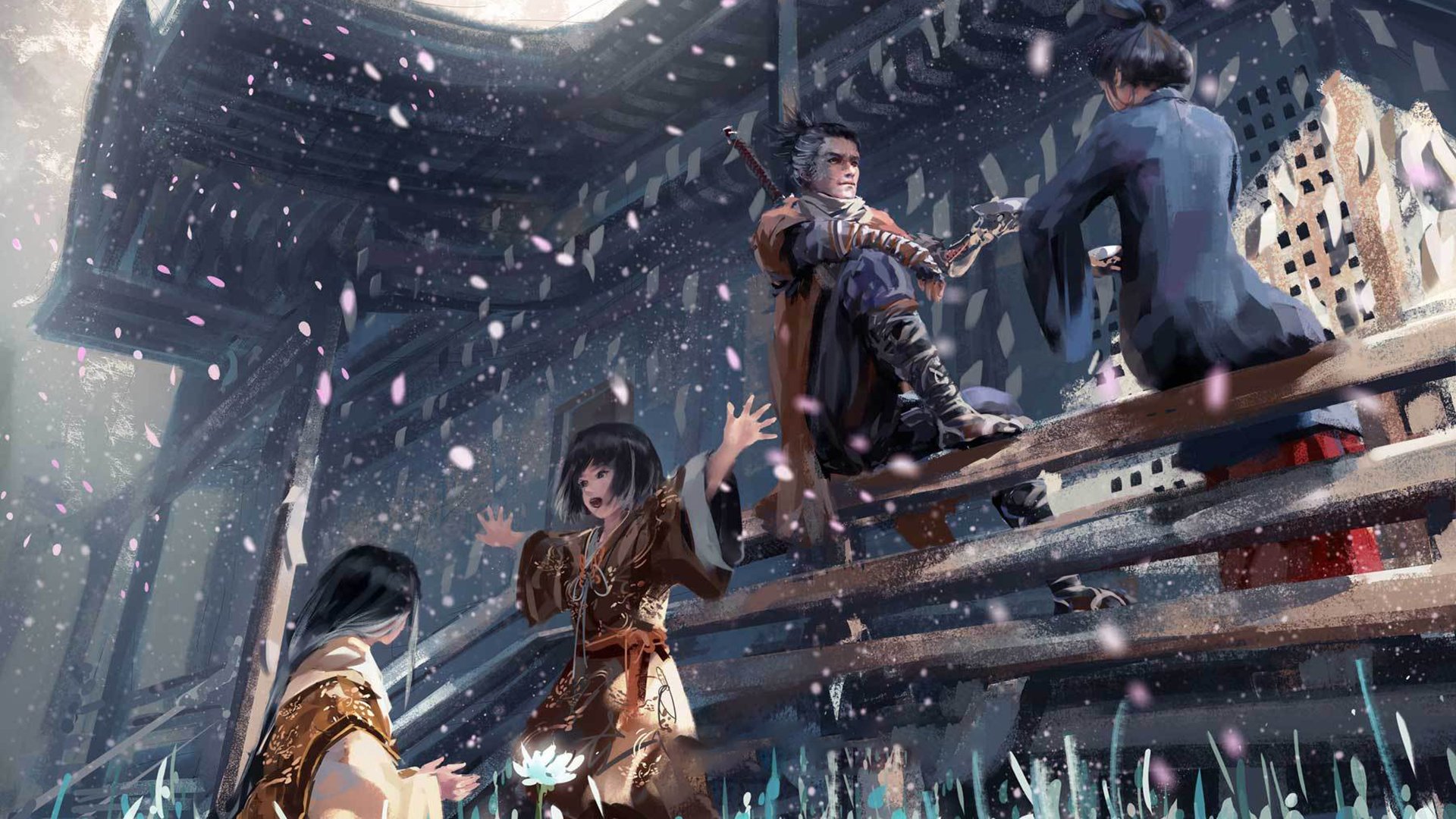 卡通人物,下雪,古代