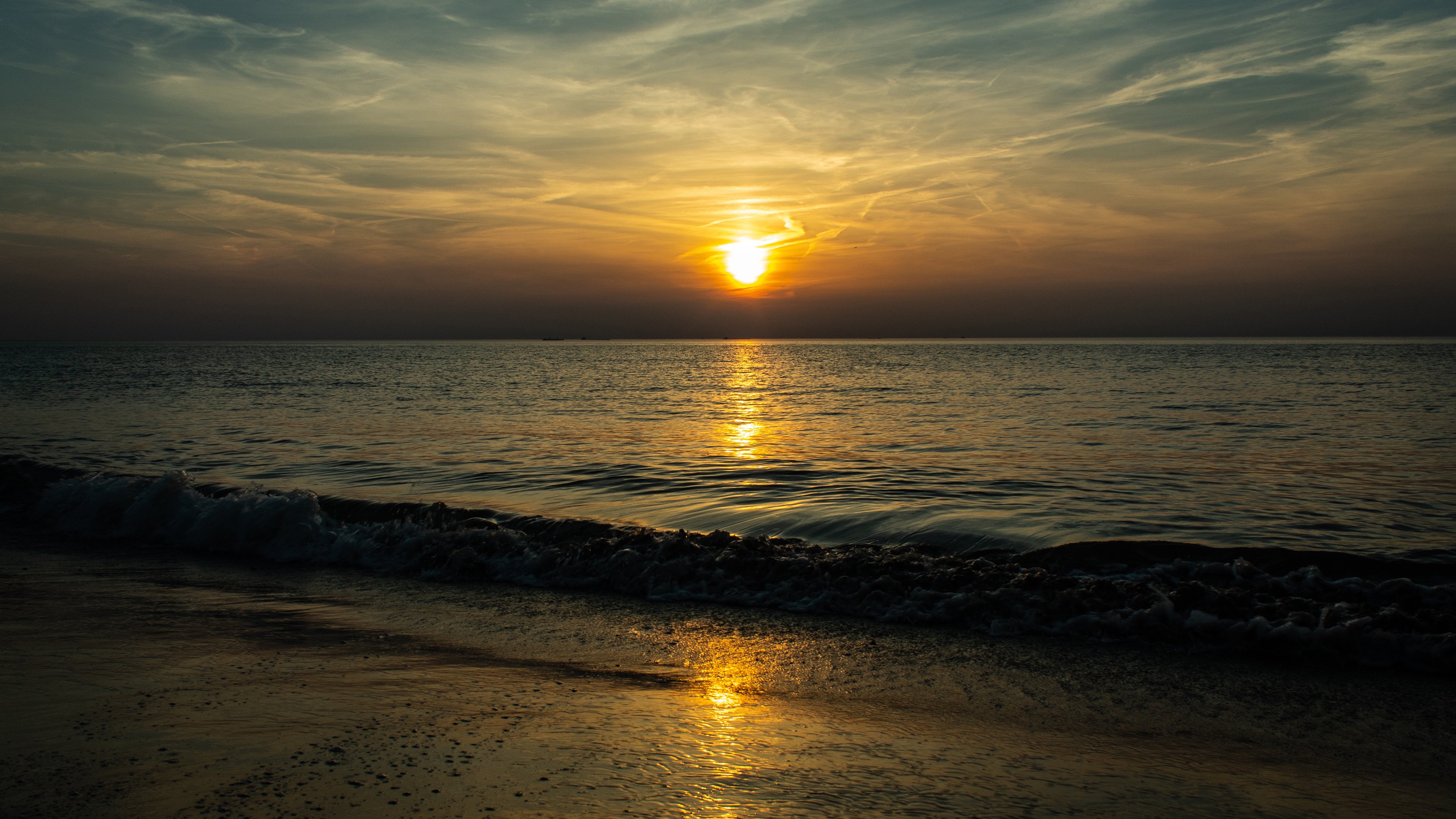 海滩,晚霞,海浪